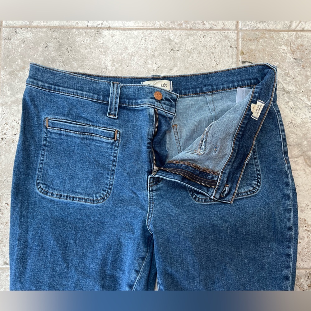 Madewell Mid-Rise Kick Out Flare Crop Ankle Stretch Jeans Medium Blue, size 33 - Picture 7 of 11